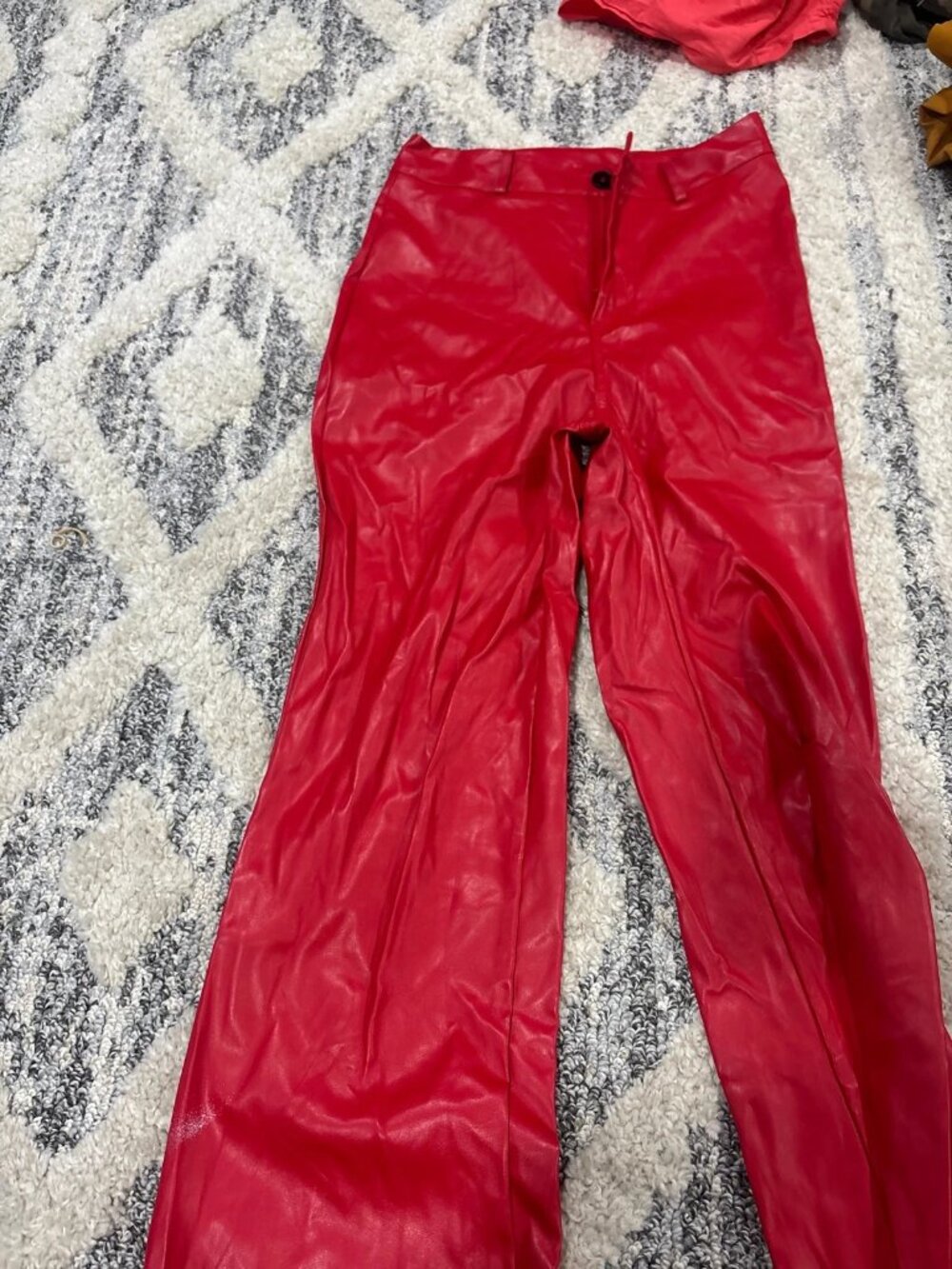Red Waxed Leather Pants Statement Piece